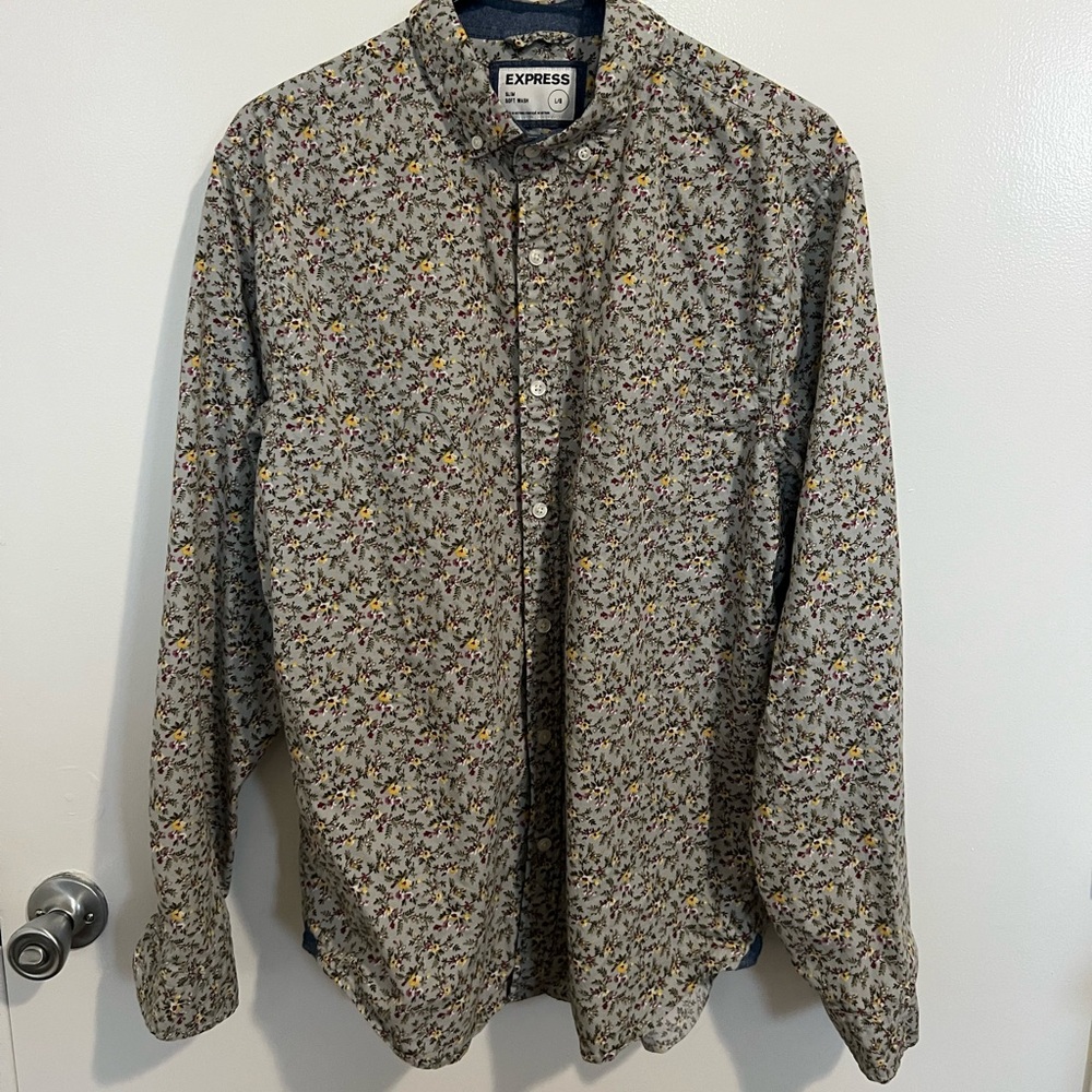 Express Slim Soft Wash Shirt with Floral Design
